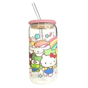 Hello Kitty Friend Blinged Lid Libbey Beer Can Shaped Glass Cup 16oz Glass Straw